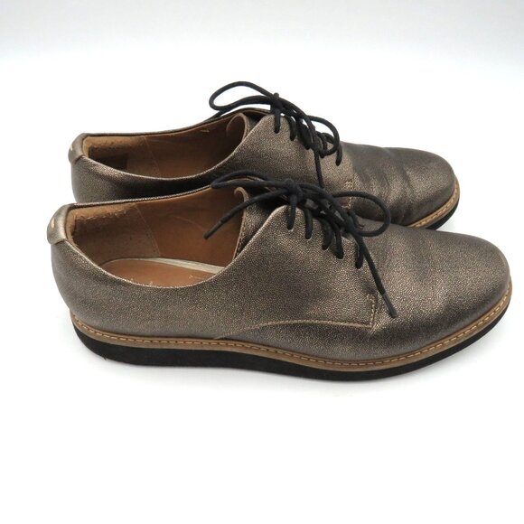 Clarks Shoes Womens Size 10 Glick Darby Derby Metallic Leather Lace Up Oxford - Picture 2 of 8